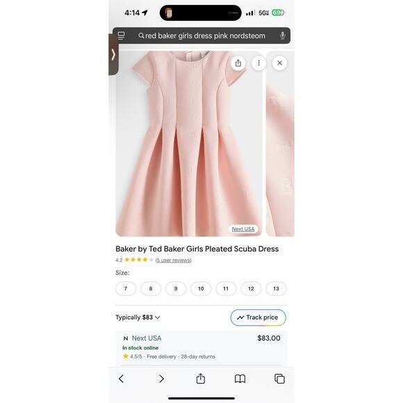 Baker by Ted Baker Pleated Scuba Dress Pink Girls Sz 8 $87 NWT - Picture 5 of 16